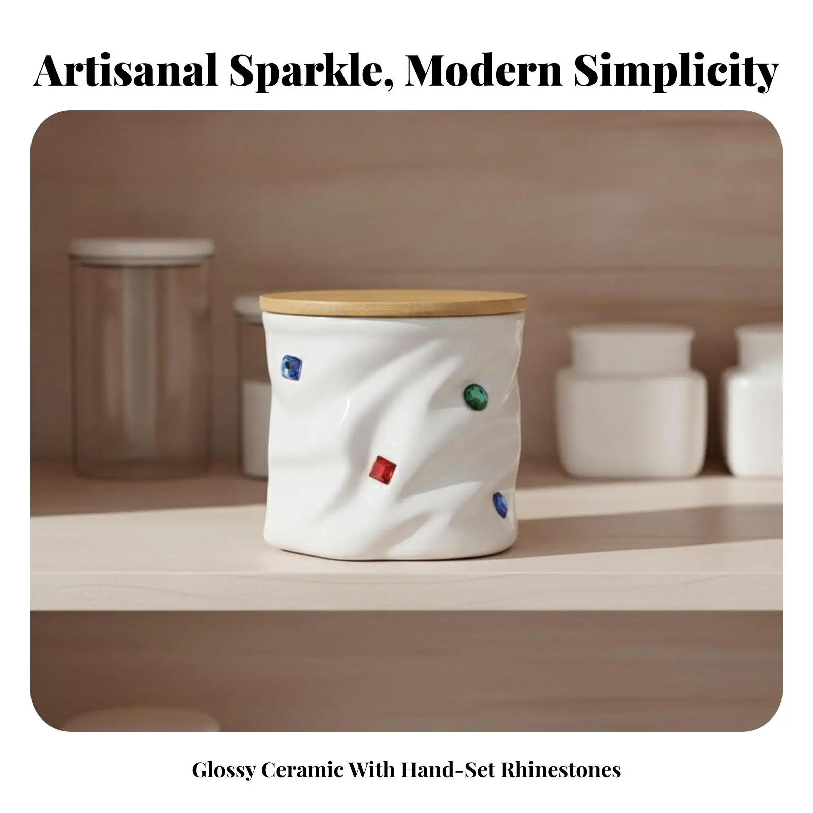Airtight Sealed Storage Jar Ceramic Faceted Jewel Design Wood Lid Kitchen Canister for Tea Grains Dried Snacks