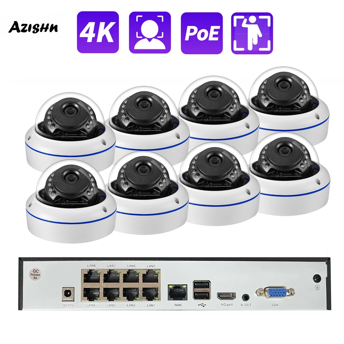 

AZISHN XMEYE 8CH 8MP 4K POE Camera System Audio Face Detection IP Camera Vandalproof CCTV Video Surveillance Clearance
