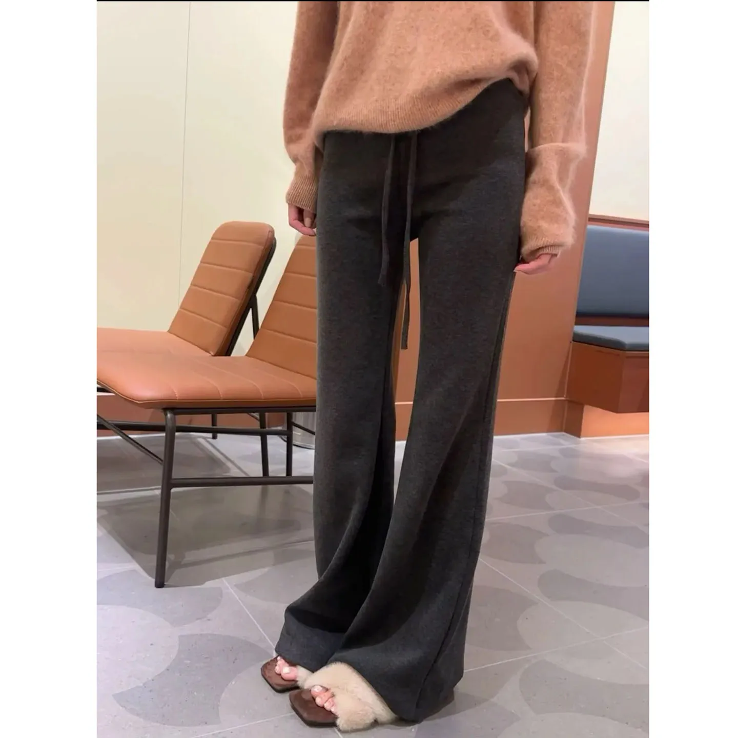 

Широкие повседневные брюки Thiened Fce для женщин, с высокой талией, облегающие, свободного кроя, длинные, на осень-зиму, новинка