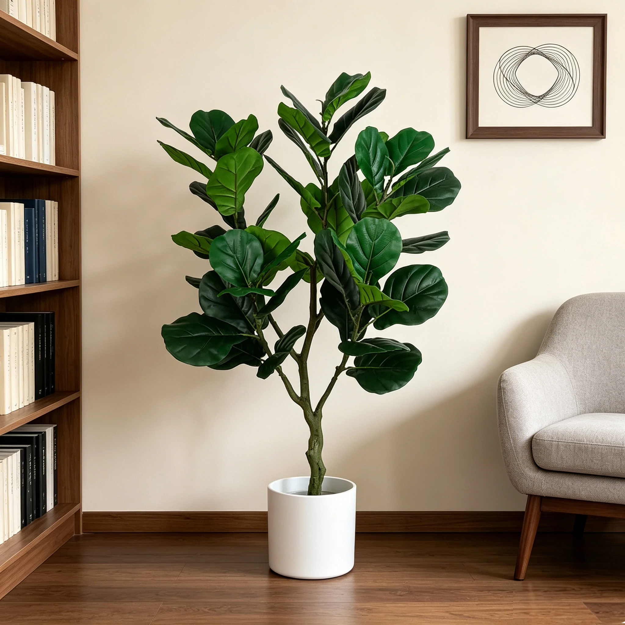 Ficus Lyrata Tree - ต้นมะเดื่อใบแฉกประดิษฐ์ขนาด 135 ซม. ต้นไม้ปลอมคุณภาพพรีเมียม พร้อมกระถางสีดำตกแต่ง สำหรับตกแต่งบ้าน