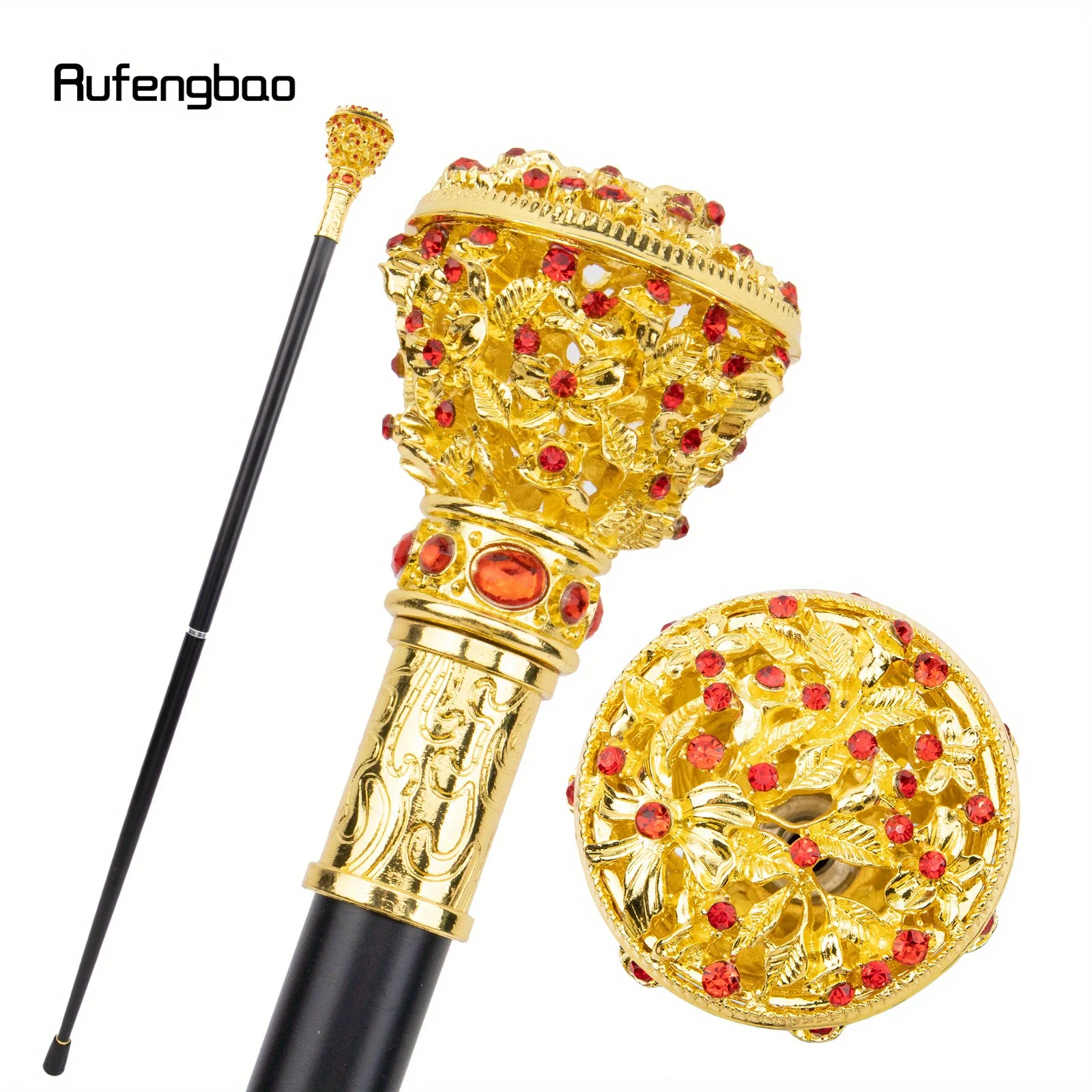 Red Artificial Diamond Flower Ball Golden  Stage Cane Decorative Cane For Halloween For Cosplay And Parties, For Cosplay & Party