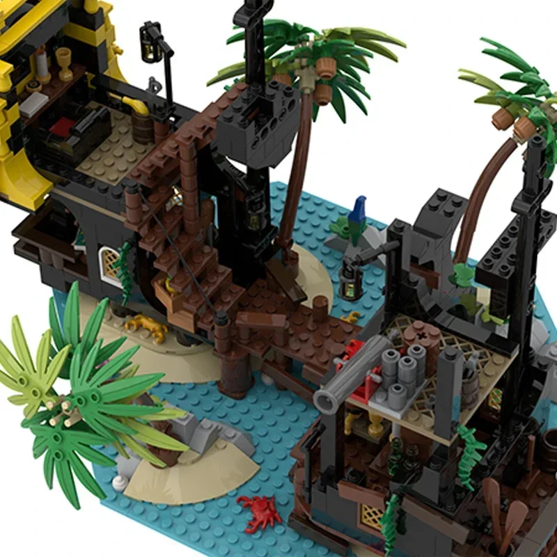 Moc Building Blocks Island Model Barracuda Bay, Pirates Technical Bricks Montagem DIY Brinquedos de construção para crianças Presentes de férias