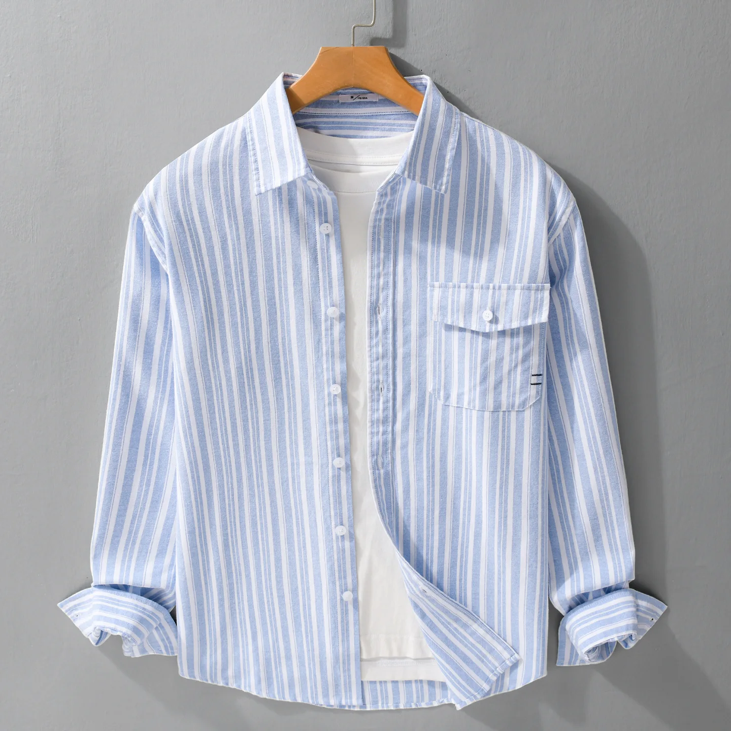 

Korean Style Mens Long Sleeve Striped Shirt Spring Summer New in Shirts Male Lapel Pocket Button Up Shirt Daily Casual Shirts