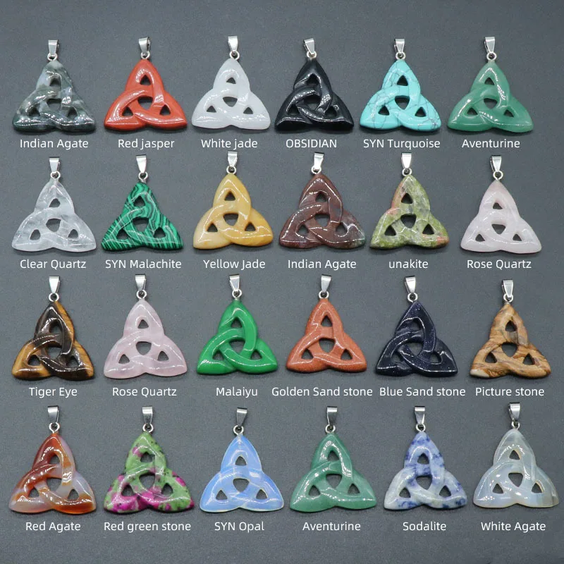 Fashion Irish Celtic Knot Natural stone Carving Hollow out triangle pendant charm women for jewelry making 10ps Free shipping