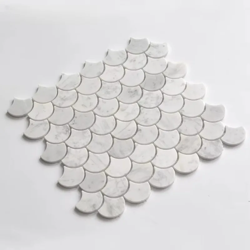Fish Scale Scalloped Marble Mosaic Tile for Bathroom And Kitchen - Elegant Wall Or Floor Decor for a Stylish Home