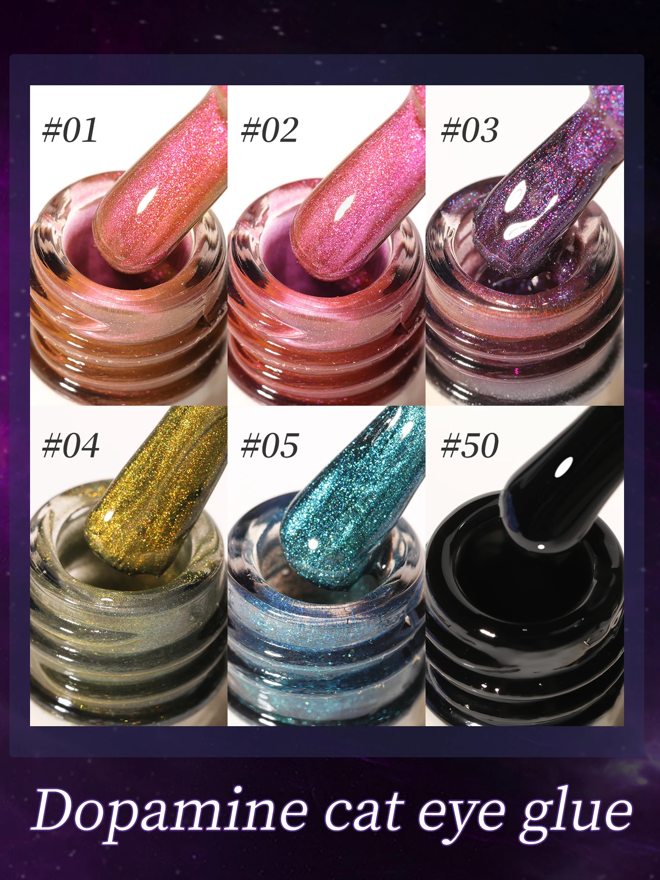 XEIJAYI 15ml キャッツアイジェルネイルポリッシュセット、サロン向けキラキラ透き通る効果、5色キャッツアイ（ブラックカラー付き）