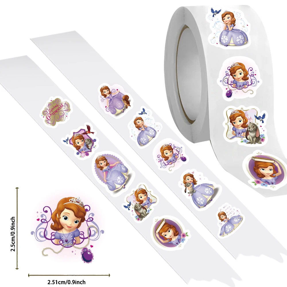 

500pcs/Roll Disney Cute Anime Princess Sofia Sealing Stickers Aesthetic Girl Decal DIY Laptop Kawaii Cartoon Sticker Reward Gift