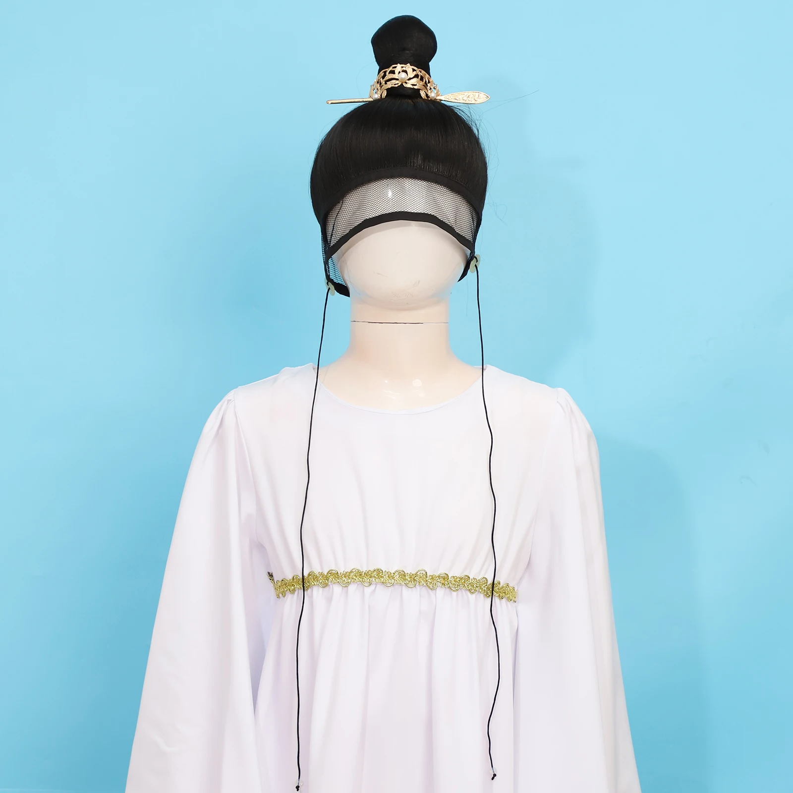 Parrucca unisex per bambini con fascia cinese antica, copricapo in stile tradizionale con forcina per giochi di ruolo cosplay