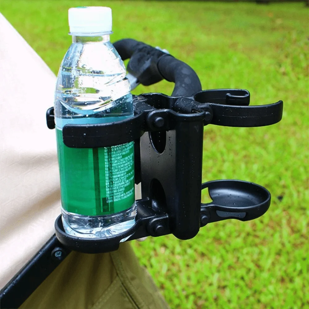 3 in 1 Stroller Cup Holder Foldable Double Cup Drink Rack Space Saving 360 Degree Rotating Pram Phone Mount Travel