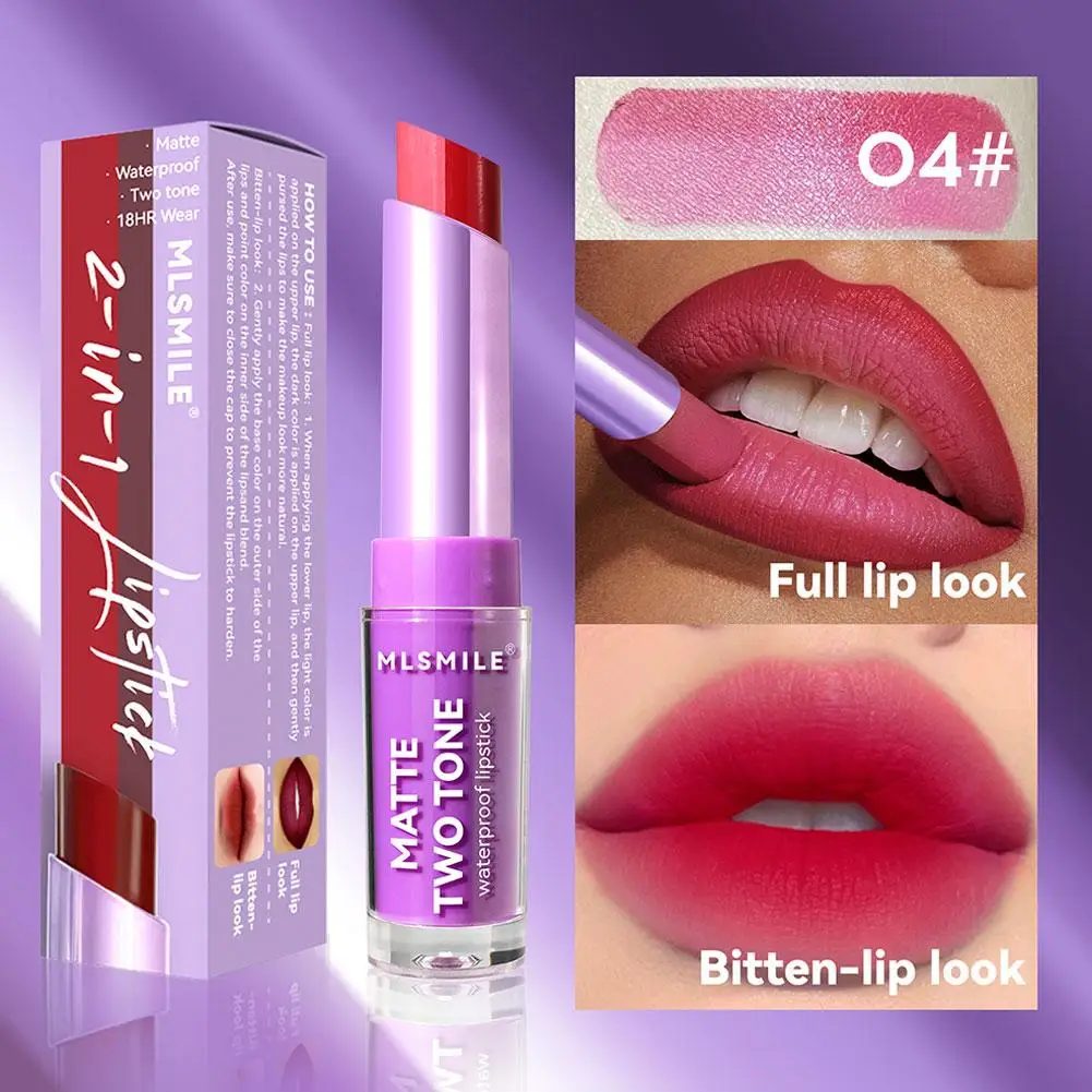 1pc Two-tone Lipstick Long Lasting Moisturizing Matte Cup Lips Waterproof Makeup Red Sexy Lip Non-stick Tint Diamond Pearle B5z3