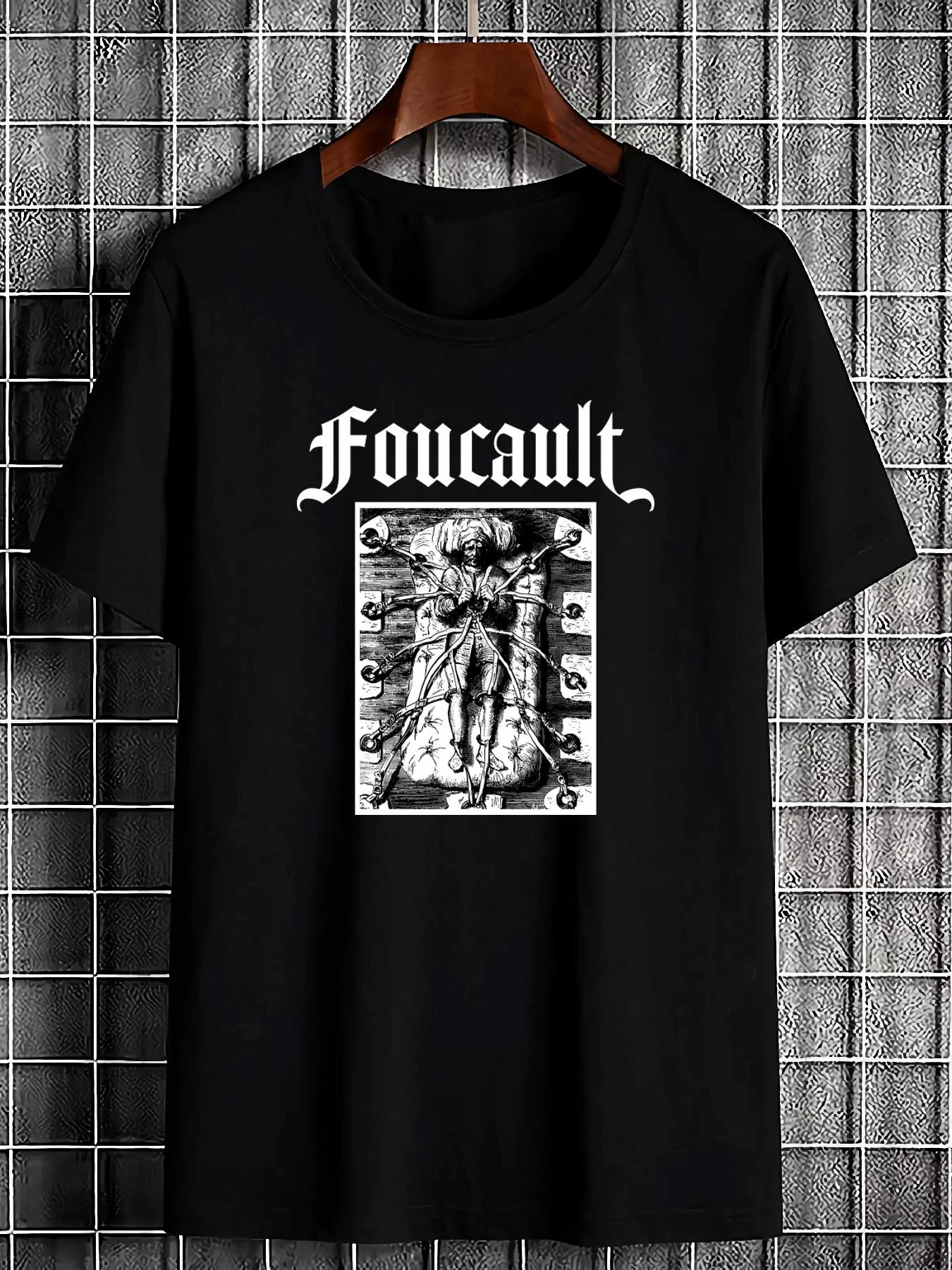 Foucault/Damien Philosophy T-shirt - Featuring French Text and Foucault/Damien Pattern Design - Street Style T-shirt