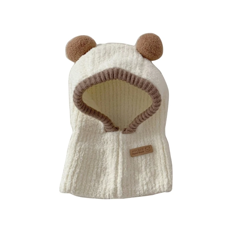 Cappello invernale per bambini 2 in 1 Sciarpa per bambini Cofano Cartoon Pom Pom Scaldacollo Berretto per cofano