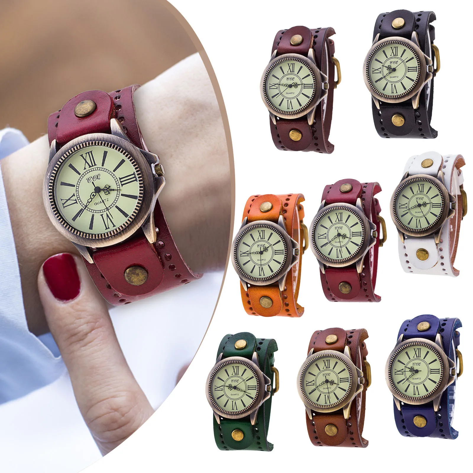 فاسق ريترو ساعة جلدية الخط الروماني كوارتز ساعة رجالية ونسائية عادية ساعة خمر العصرية الرجال النساء كوارتز ساعة اليد