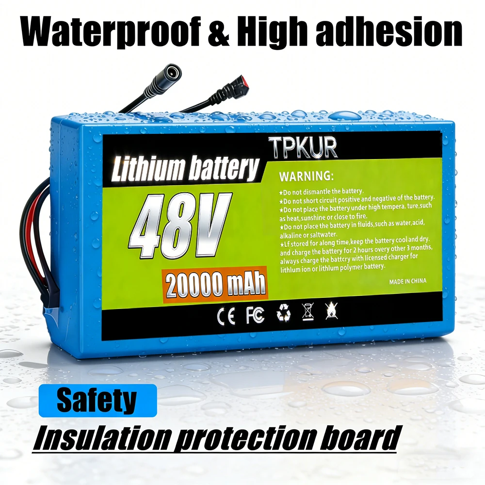 TPKUR brand new18650 Multi-Capacity 48V Lithium Battery Pack 10-20Ah 13S4P 6P BMS Protected for 250W to 1500W Devices
