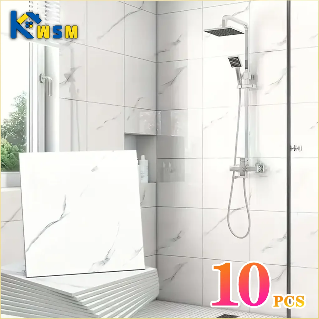 10PCS Marble Style Self Adhesive Floor Stickers Thickened Wear Resistant PVC Tiles for Household Room Decoration Easy Install