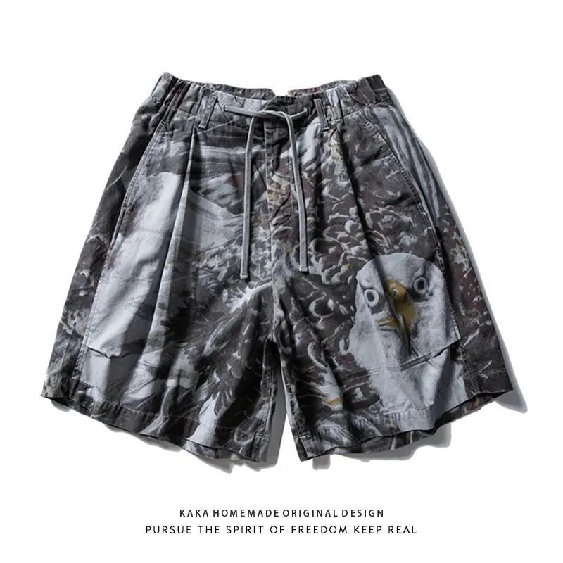 

Ретро-шорты в японском стиле с принтом перьев, свободные, с завязками, спортивные, длиной до колена, повседневные, прямого кроя