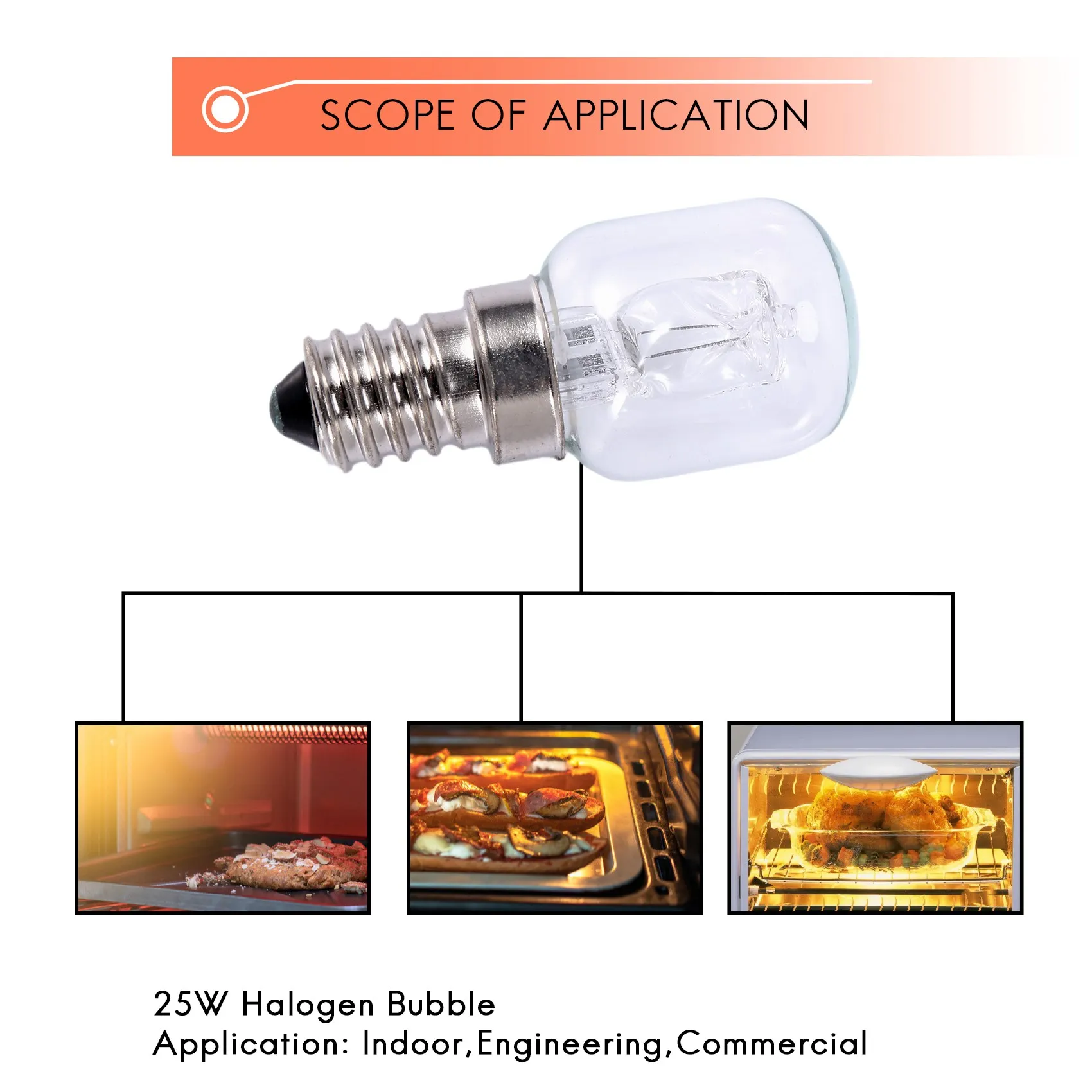 Popular E14 High Temperature Bulb 500 Degrees 25W Halogen Bubble Oven Bulb E14 250V 25W Quartz Bulb