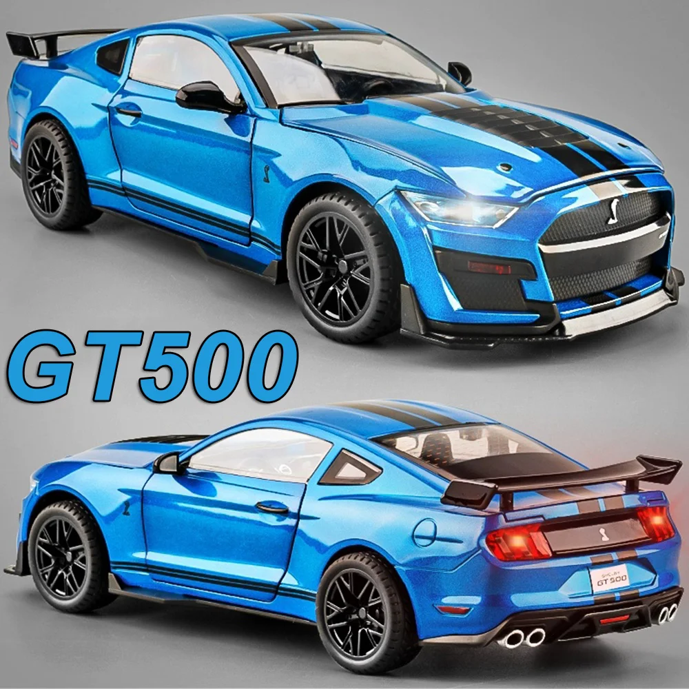 

1:18 Mustang GT500 GTR Skyline Alloy Diecats Автомобильные игрушки Модель Звук Свет Открытые двери Миниатюрные автомобили Мальчики Подарок для взрослых