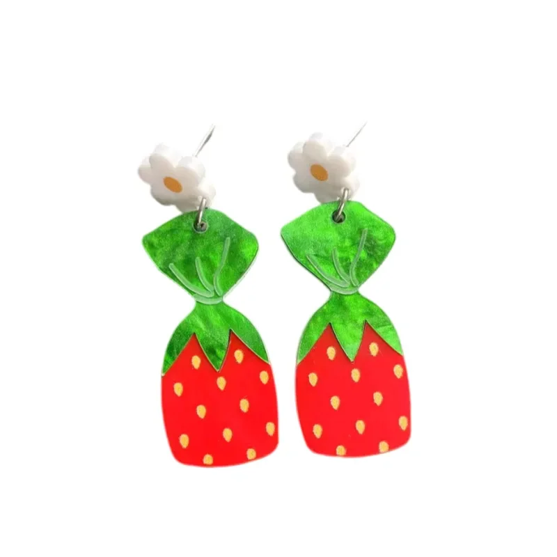 Acrylic Flowers Strawberry Candy Stud Earrings For Women Creative Multilayer Pendants Earring Jewelry Gift