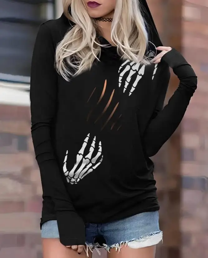 Damen Hoodie Tops lässig Herbst und Winter Mode Halloween Schädel Grafik druck Kapuze Langarm Sweatshirt