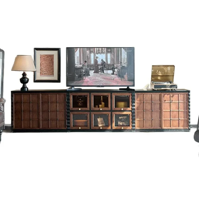 

French medieval style, floor-to-ceiling cabinet, oak solid wood, TV display cabinet