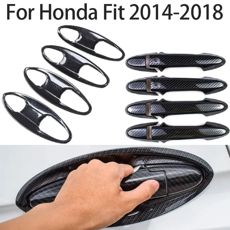 

For Honda Fit 2014-2018 Car Exterior Door Handles Bowl Covers Overlays Protection Catch Cap Sticker Carbon Fiber Style