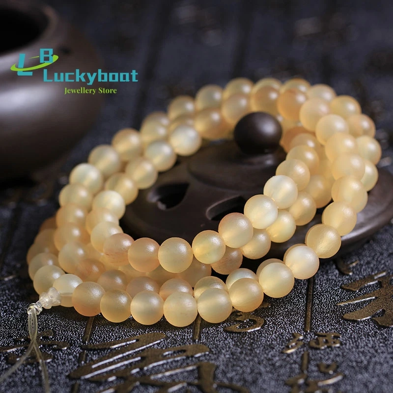 Hand Polishing Natural Sheep Horn Round Beads 108 Mala Buddhist Buddha Beads Prayer Bracelet DIY Jewelry Accessories Wholesale