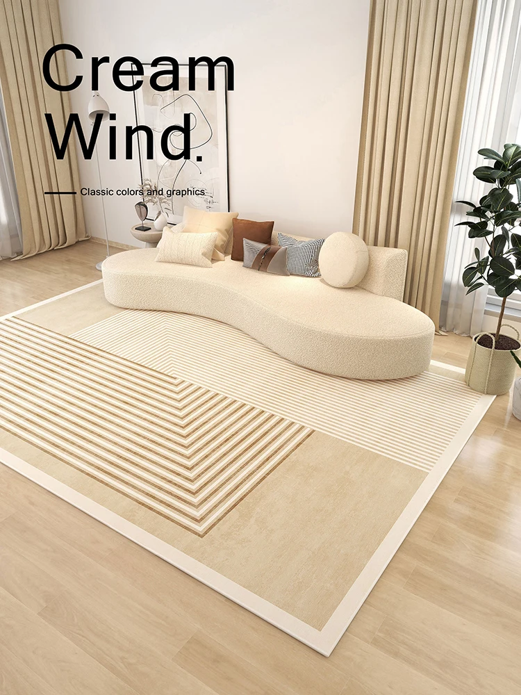 

Beige Striped Minimalist Carpet Cozy Large Area Living Room Rugs Soft Bedroom Carpets Luxury Home Decoration Balcony Rug Tapis