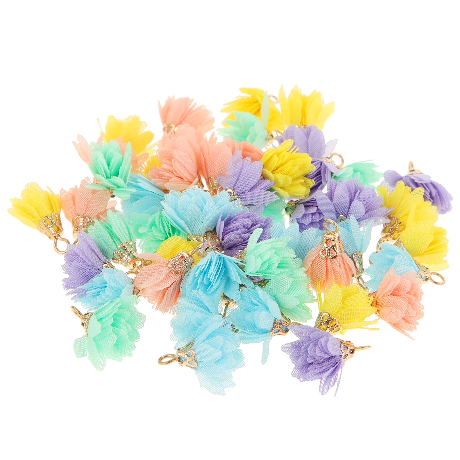 

50pcs Flower Earrings DIY Tassels Colored Pendants Mini Decorative Charms Craft Supplies Bright Yellow Light Blue Pink Purple