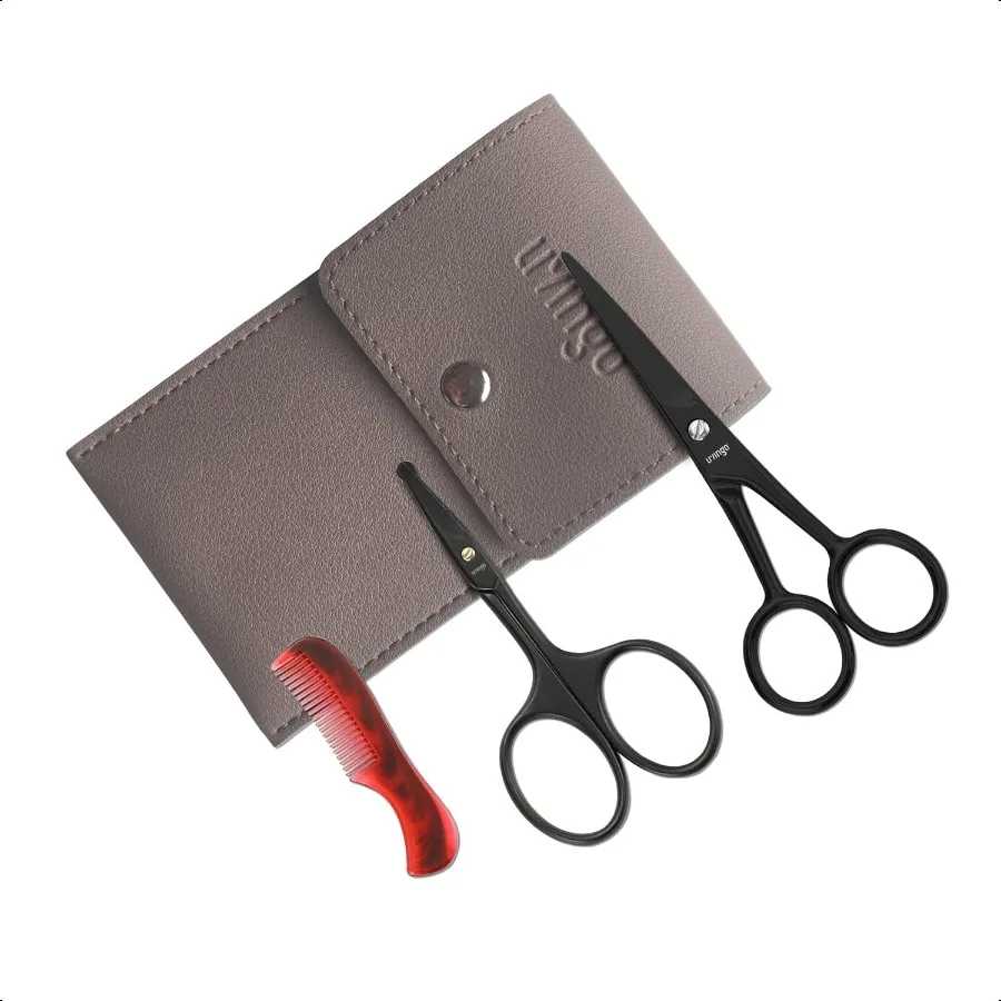 

Sharp 4.5 Mustache Scissors 3.5 Round Tip Nose Hair Scissors Small Comb with Leather Pouch Stainl Steel Grooming Facial Scissor