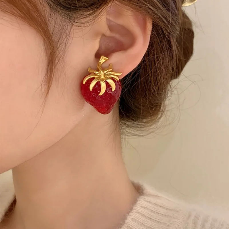 Medieval burgundy earrings women's new trendy jewelry high-end niche design earrings light luxury temperament earrings