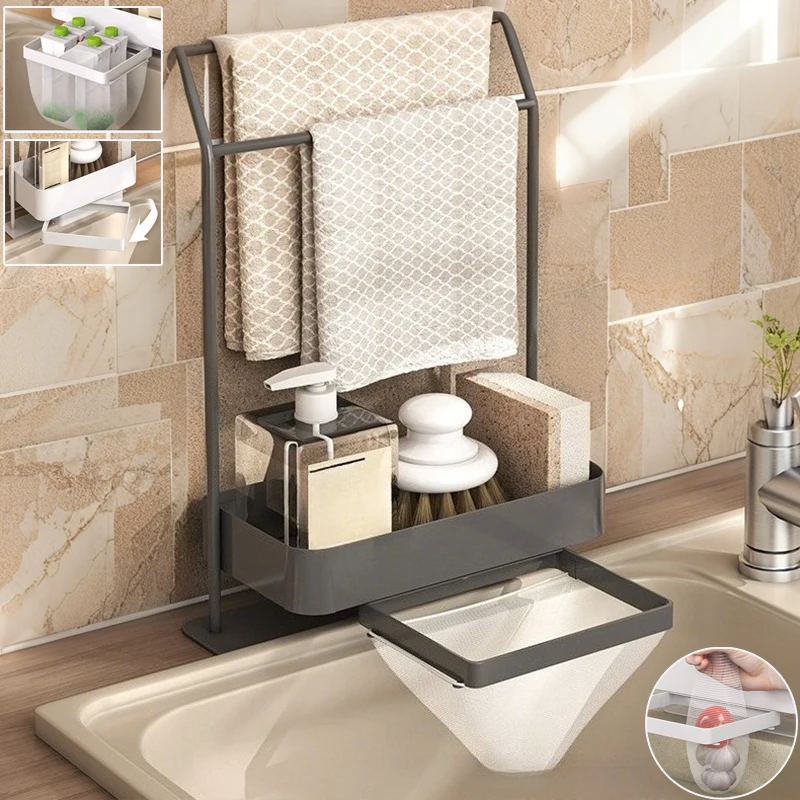 

1PC Kitchen Carbon Steel Sink Drain Rack portable Durable Dishcloth Holder Carbon Steel Desktop Organizer Kitchen Accessories