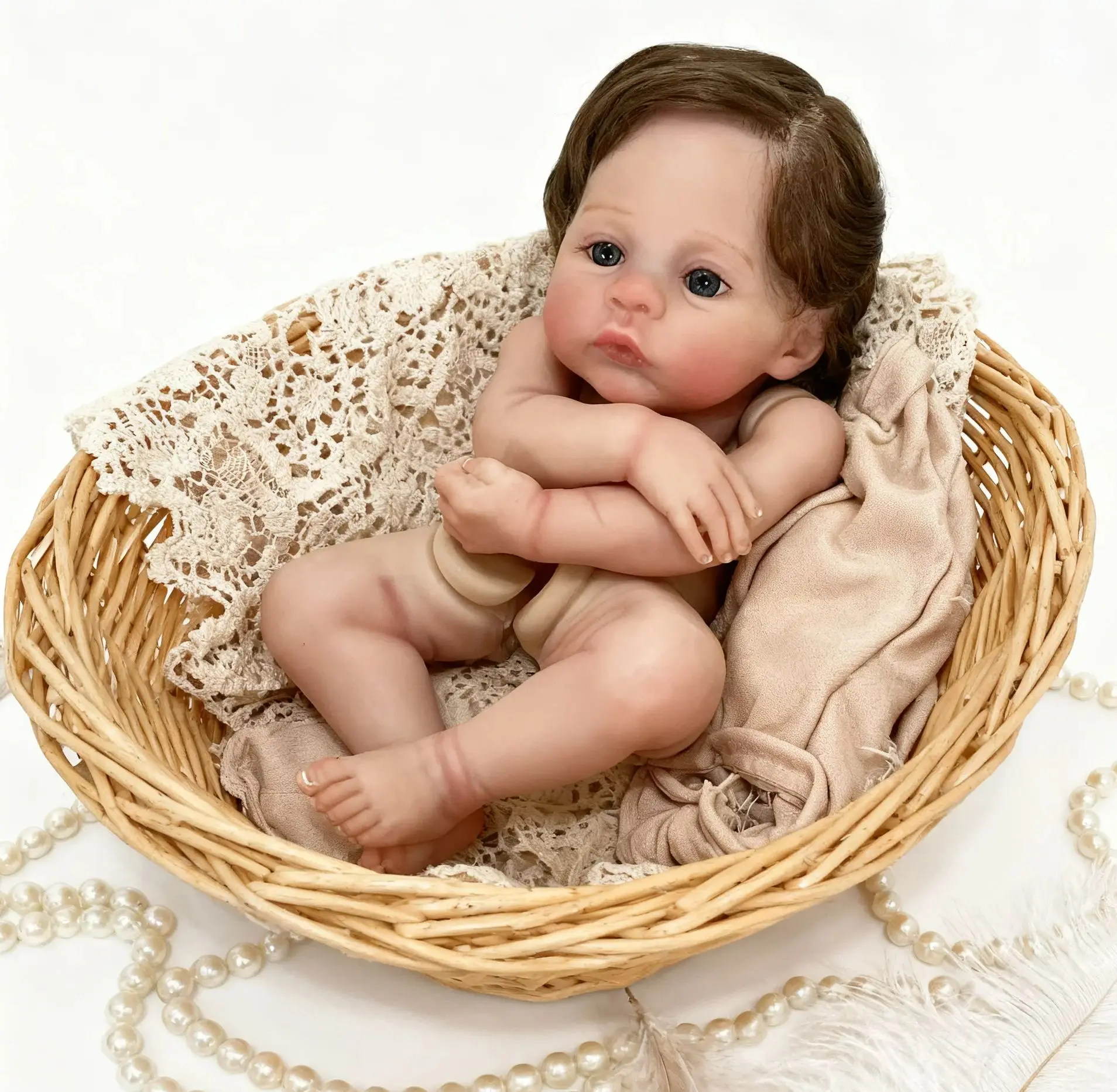 

19 Inch Lifelike Doll Kit Meadow - Unfinished Doll with Hand-Rooted Hair for DIY Painting Collectors