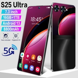 Teléfono Inteligente S25 Ultra, Smartphone con pantalla HD 2024, 16 GB + 1 TB, 7,3 mAh, Android 13, 5G, Sim Dual, desbloqueado, Original, 8800