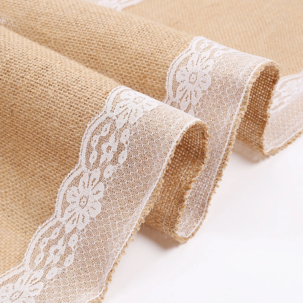 

Eco Friendly Jute Lace Tablecloth Wedding Cover Large Size 120x70cm for Home Picnic Buffet Table Runner