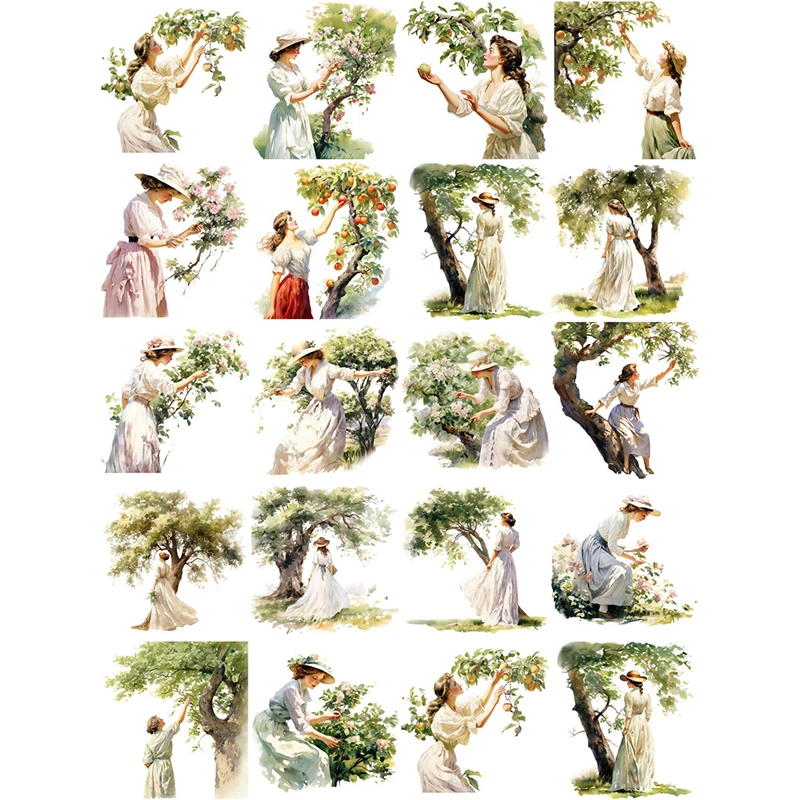 20Pcs/Pack Orchard Fruit Picking Girl Sticker DIY Craft Scrapbooking Album Junk Journal Decorative Stickers