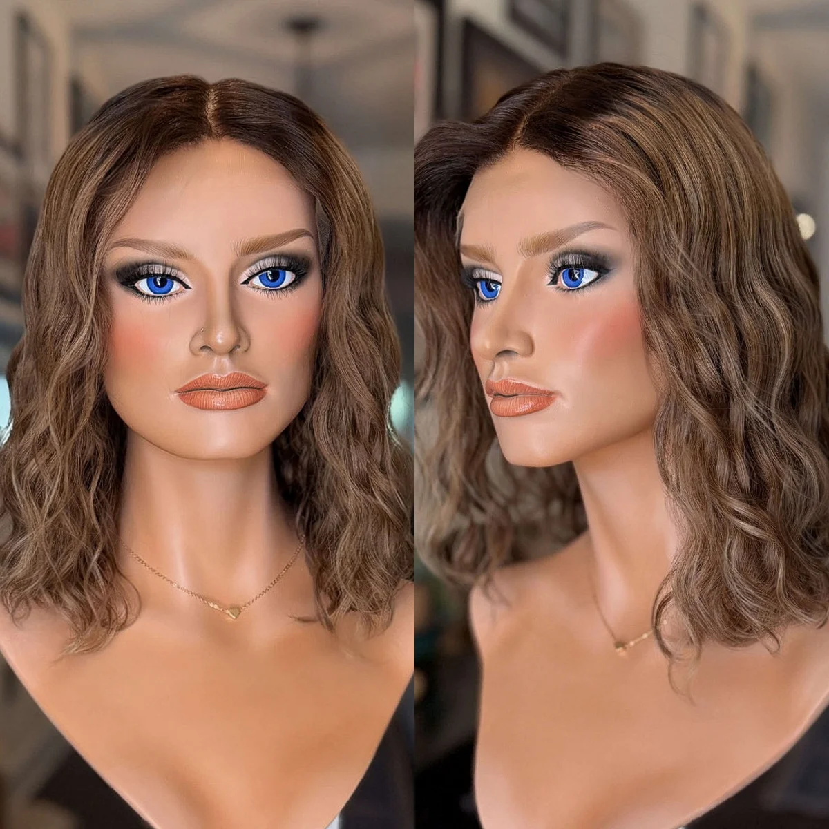 

Короткий парик омбре Honwy Brown с синтетическим кружевом спереди, реалистичный вид, естественная линия волос, 13*4, высококачественный парик для повседневного использования и вечеринок