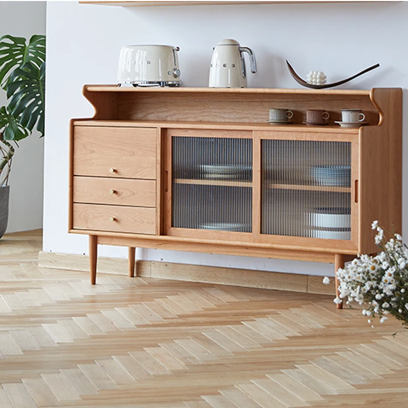 

Nordic solid wood dining side cabinet simple modern glass door locker Japanese storage cabinet small apartment tea cabinet cupbo