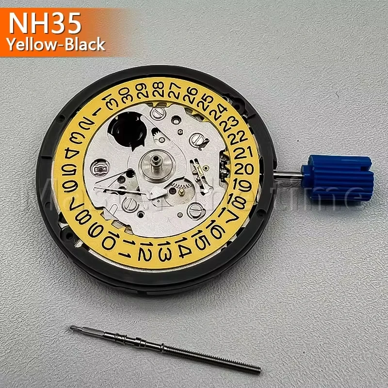 Japan NH35 Mechanical Movement Automatic Movement: Yellow Background, 3H Day - Date Display & 3.0 O'clock Crown.High precision