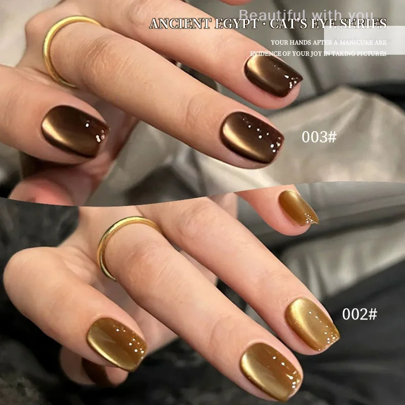 

NewBrown Cat Eye Nail Polish Glue New White Golden Glass Bead Enamel Reflective Gel Polish Complete Professional Gel Nail Kit