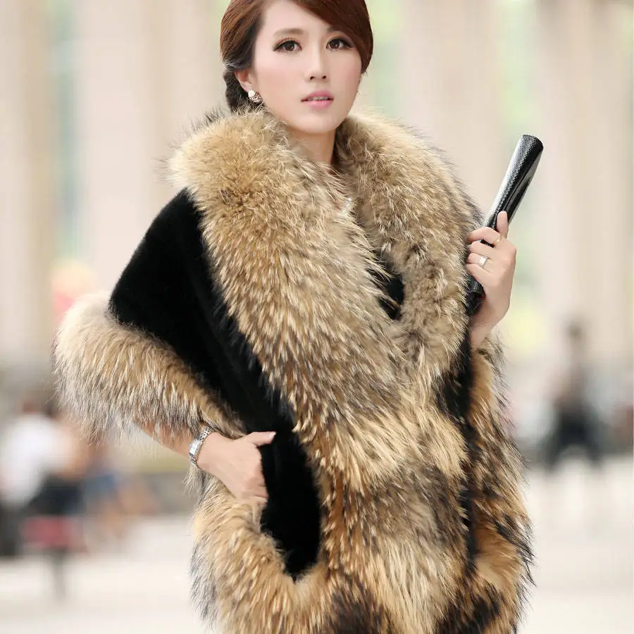 Women Fur Capes Shawl Ladies Fox Ponchos For Winter Batwing Sleeves Thick Bridal Wedding Short Cloak Red Burgundy White Gray