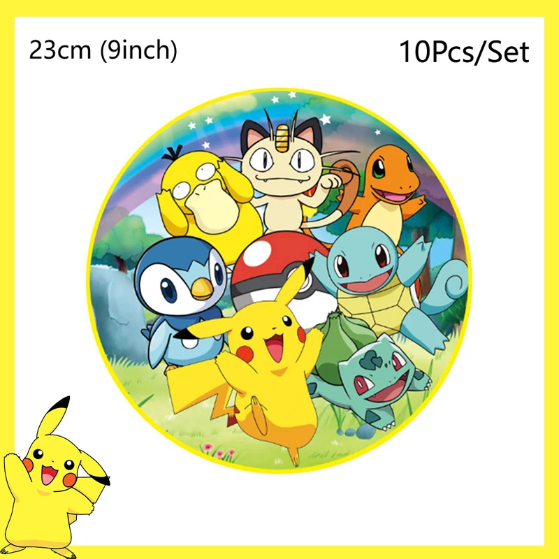 Pokemon Verjaardagsfeestje Decoratie Pikachu Wegwerp Servies Cup Servet Plaat Tafelkleed Baby Douche Cake Topper Vlag Ballonnen