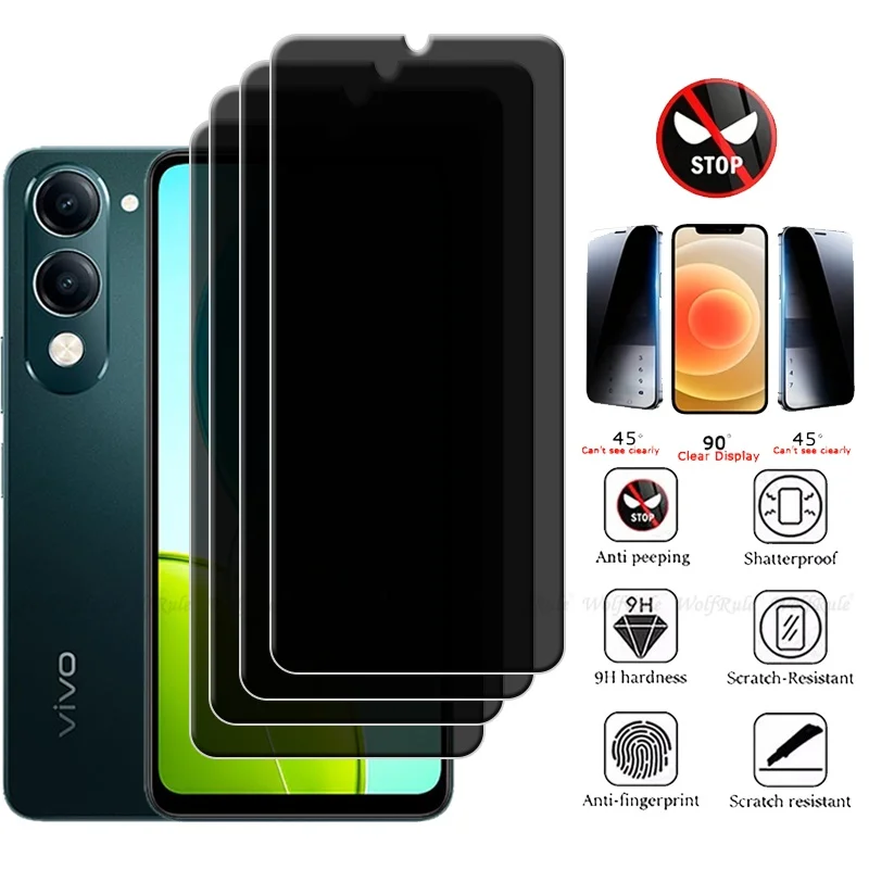 

4/3/2/1Pcs For Vivo Y04 Glass Vivo Y04 VivoY04 Tempered Glass Full Cover Protective Privacy Anti-Spy Screen Protector Vivo Y04