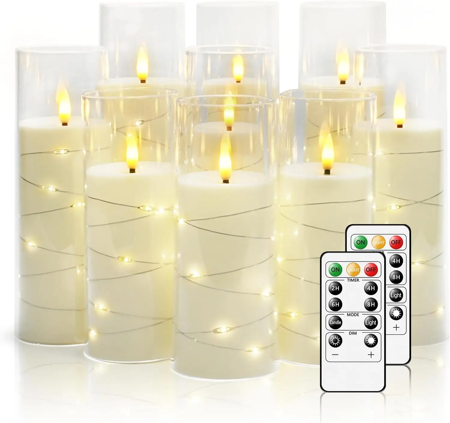 

Набор из 9 беспламенных светодиодных свечей с гирляндой в виде звезд и пультом ДУ, белые акриловые свечи-столбики для домашнего декора