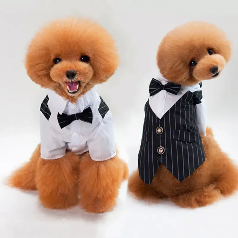 Dog Tuxedo Suit Costume Pet Cat Dog Wedding Birthday Party Formal Shirt With Bow Tie For Puppy Small Medium Dogs Costume Clothes view 2