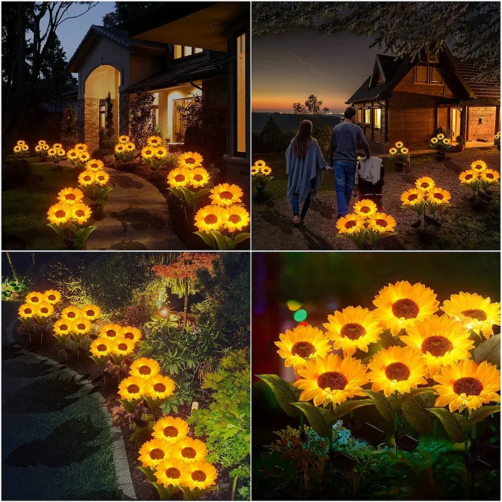 Solar Lights Outdoor Garden Decor Sunflower Ligts Waterproof Solar Outdoor Lamp Decorative Lights for Path Garden Patio Backyard