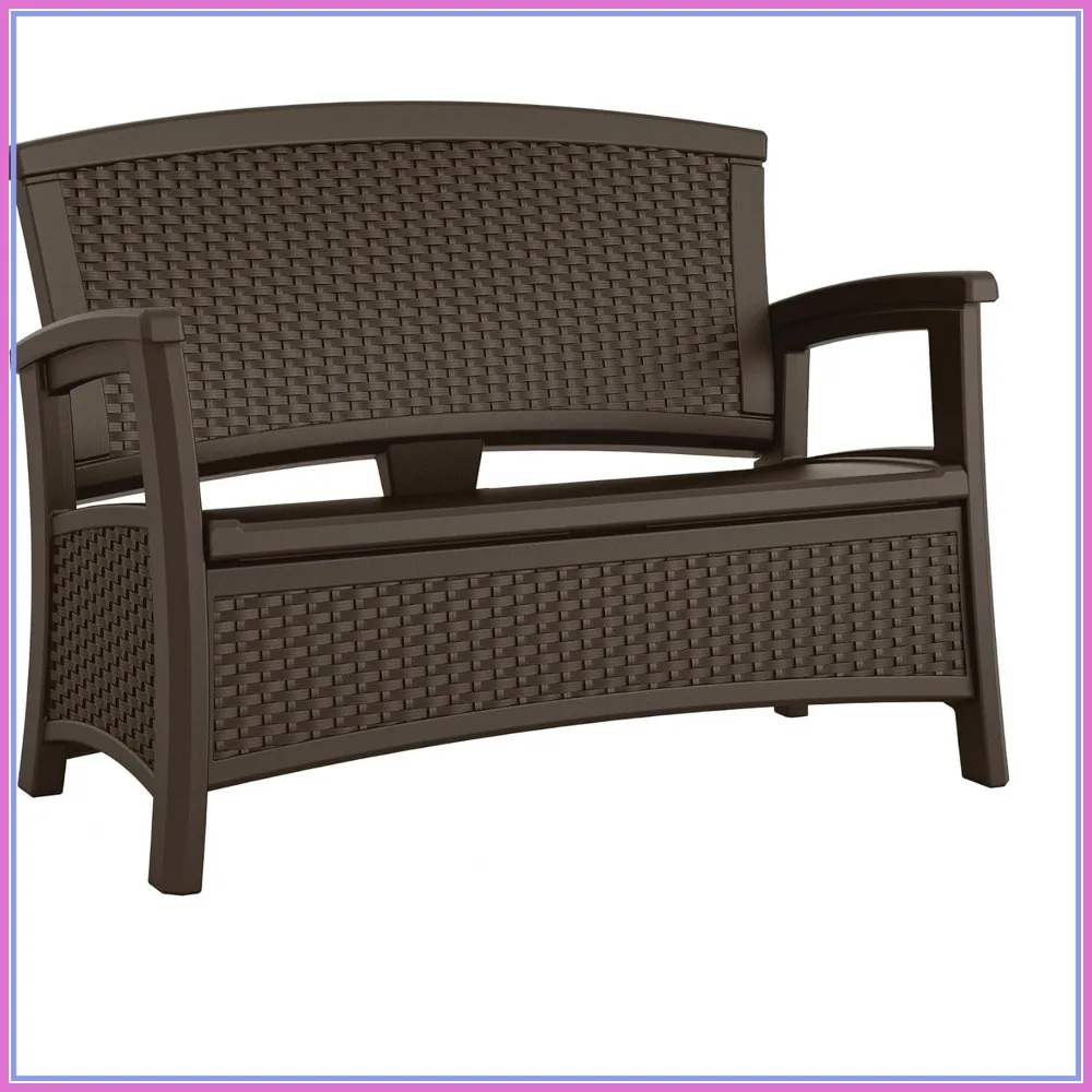 Outdoor Wicker Loveseat with 23-Gallon Storage, Comfortable 2-Seat Patio Bench, All-Weather Resin, Ergonomic Back Support, Java