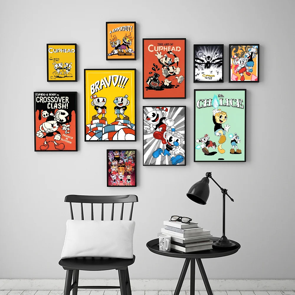 Twoplayer Co Op Hit Game C-Cuphead B-Bosses DIY Sticky Poster Waterproof Paper Sticker Coffee House Bar Home Decor