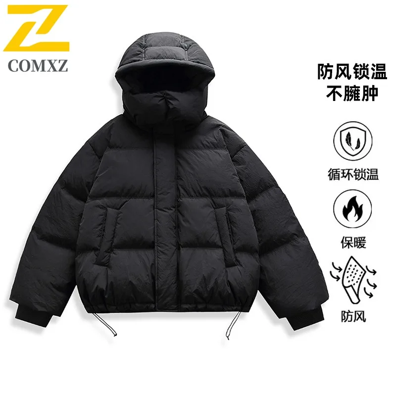 Jaket Musim Dingin Pria COMXZ 2025 Longgar Trendi untuk Perjalanan Jalanan Ringan Jaket Ski Berlapis Premium Desain Mantel Berlapis Salju