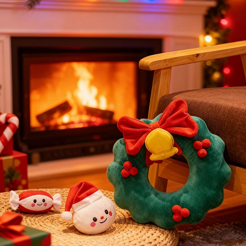 Cute Wreath Candy Boot Snowman Plush Home Decoration - Christmas Festive Atmosphere Ornament Gift, Soft Fluffy & Eye-Catching,